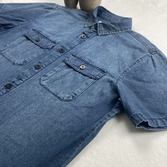 Fundamental Coast Denim Short Sleeve Button Up (Blue) - Picture 3 of 16